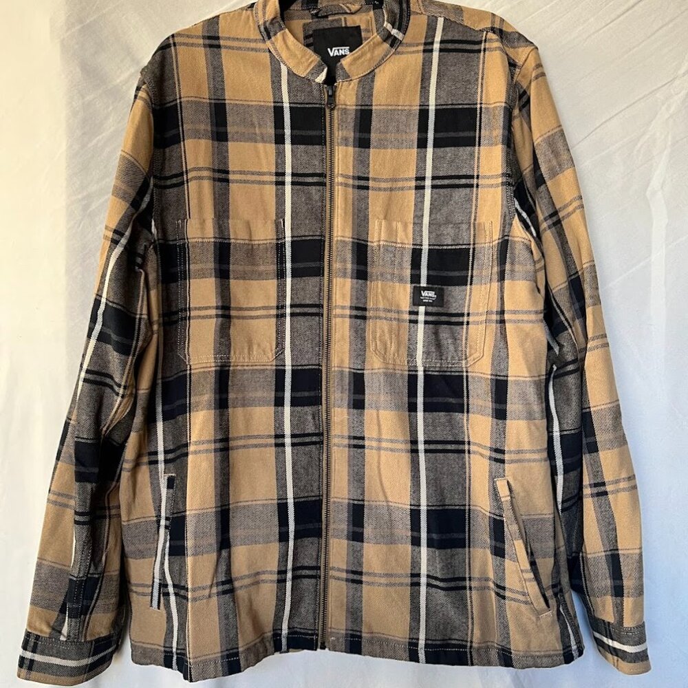 Vans Full Zip Classic Fit Long Sleeve Ayer Flannel Woven Plaid Shirt Size L